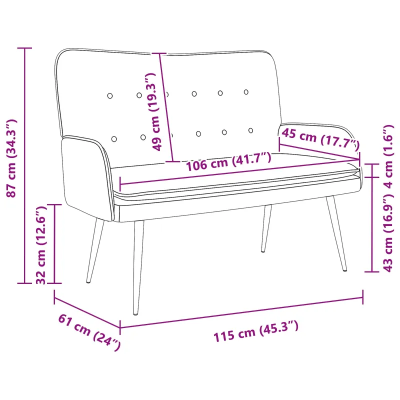 Dvitaškė sofa Taupe 115 x 61 x 87 cm Audinys