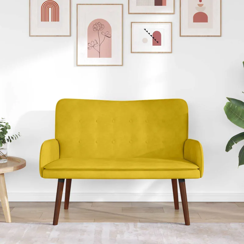 Dvitaškė sofa Geltona 115 x 61 x 87 cm Aksomas