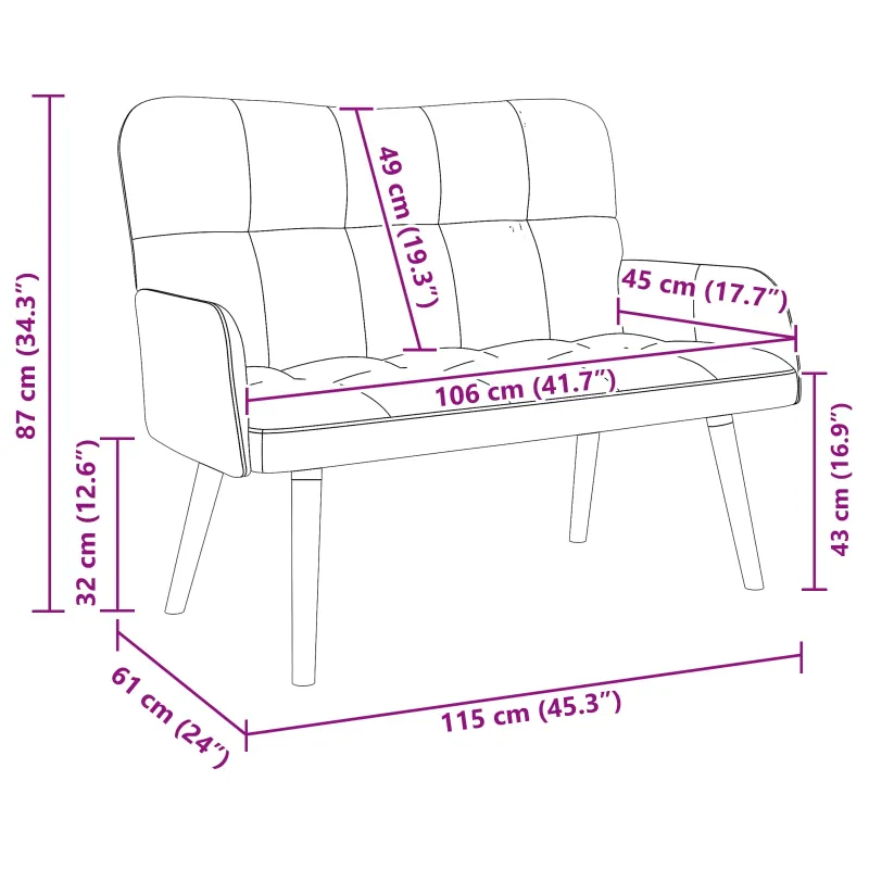 Dvitaškė sofa Vyno raudona 115 x 61 x 87 cm Aksomas