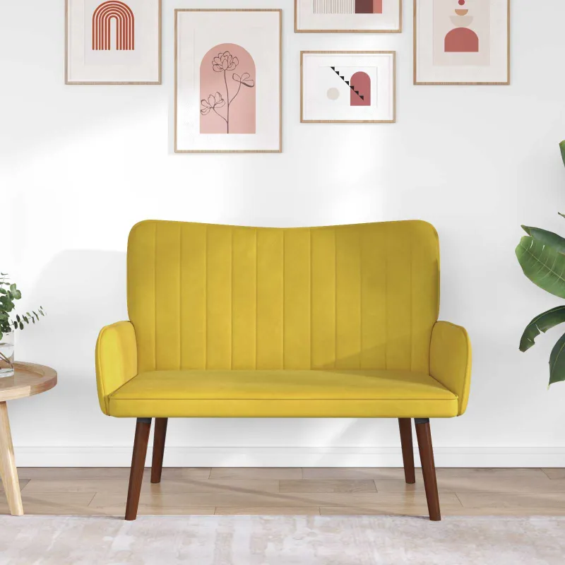 Dvitaškė sofa Geltona 115 x 61 x 87 cm Aksomas