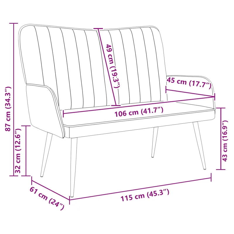 Dvitaškė sofa Mėlyna 115 x 61 x 87 cm Aksomas
