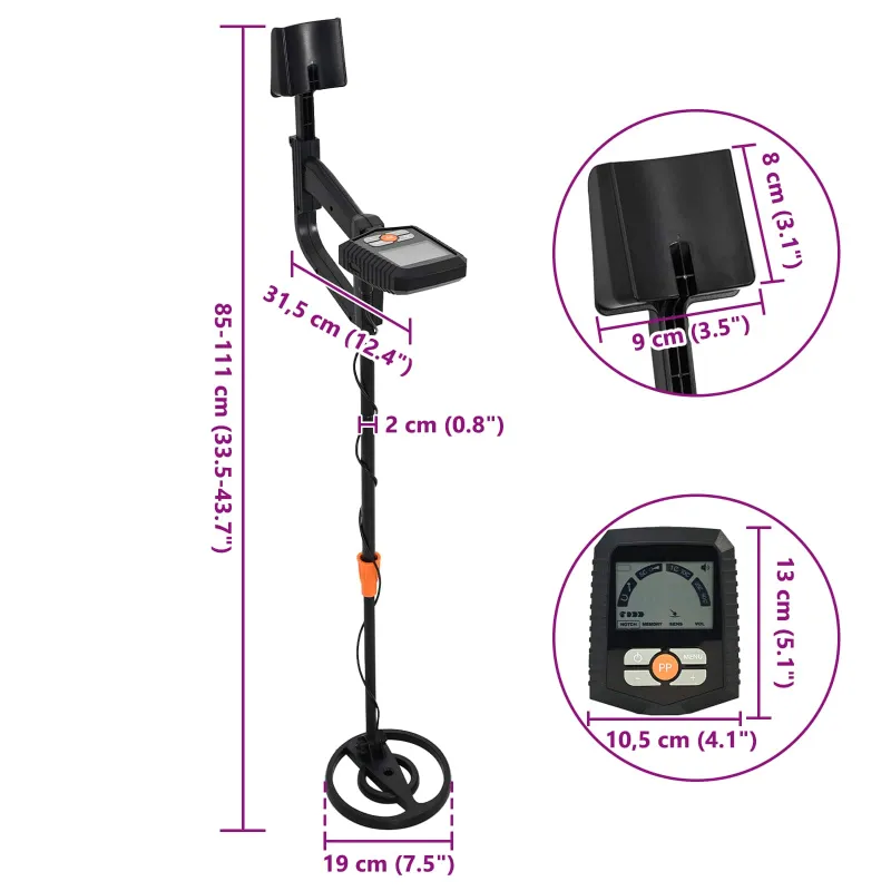 Metalo detektorius su LCD ekranu 3 modeliai 19 cm ritė Juodas