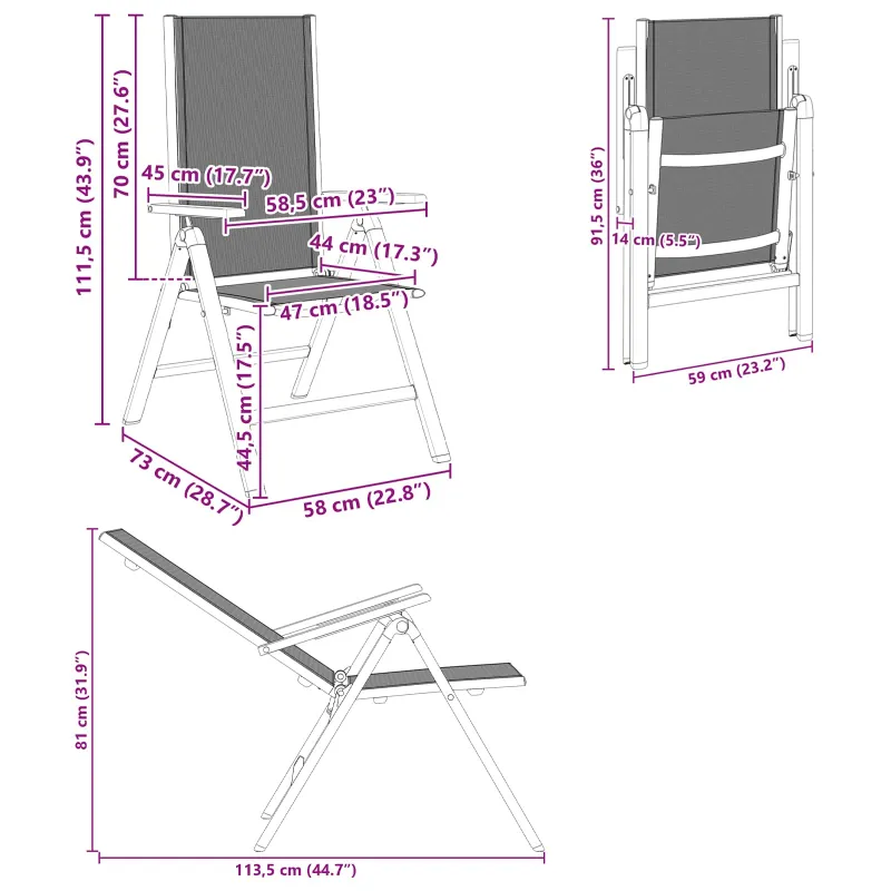 Sulankstomos sodo kėdės 2 pcs Juodas 58 x 73 x 111,5 cm
