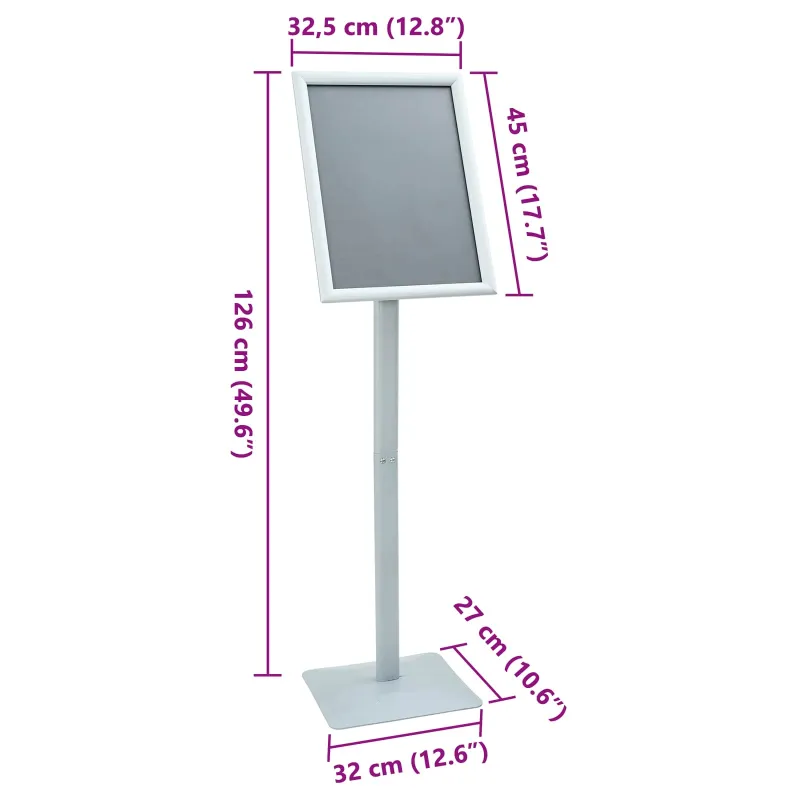 Pedestalo plakato stovas Sidabro 32,5 x 27 x 126 cm