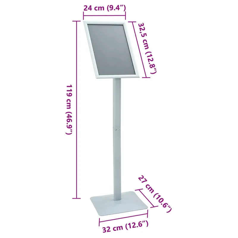 Pedestalo plakato stovas Sidabro 32 x 27 x 119 cm