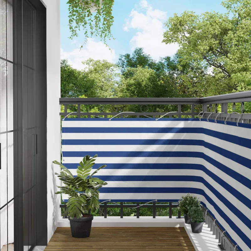 Balkono Ekranas Mėlyna ir balta 100 x 300 cm Oksfordo audinys
