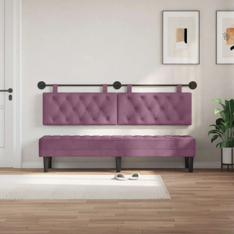 Pakabinamas lovos galvūgalis Su LED šviesa Violetinė Aksomas