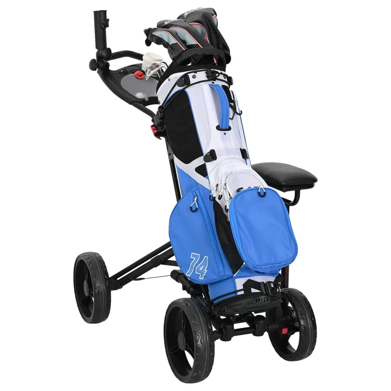 Golfinis vežimėlis su sėdyne Juoda Aliuminis Sulankstomas
