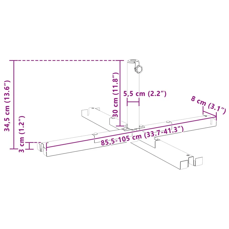 Parasol bazės kryžminis rėmas Juodas Plienas for 25–50 mm Pole