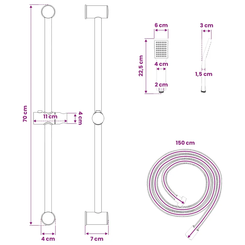 Dušo sistemos rinkinys Chromo 70 cm Nerūdijantis plienas