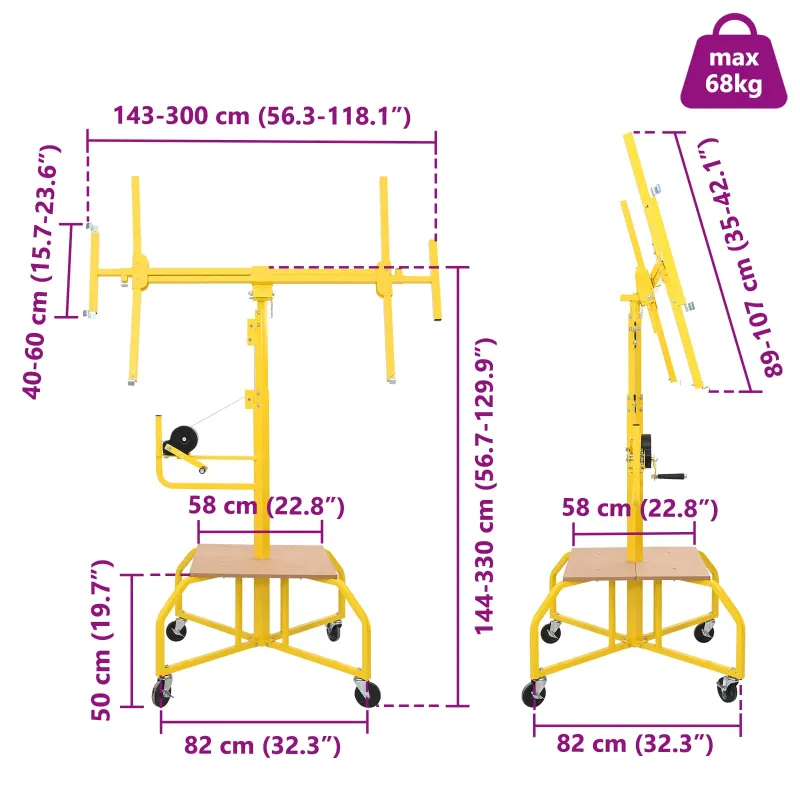 Gipso plokščių keltuvas Geltona 300 x 107 x 330 cm Plienas