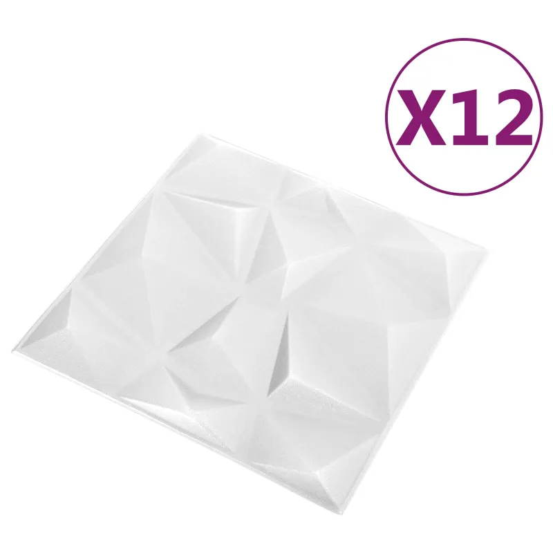 Sienų plokštės 12 pcs Diamond Baltas 50 x 50 cm XPS Putplastis