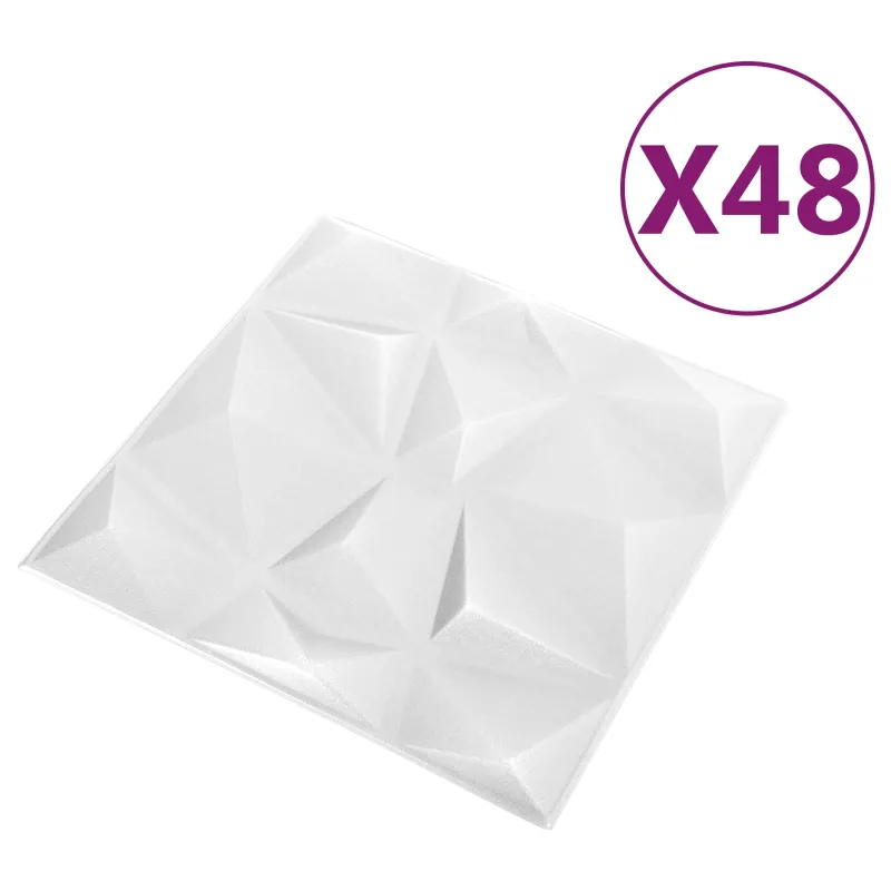 Sienų plokštės 48 pcs Diamond Baltas 50 x 50 cm XPS Putplastis