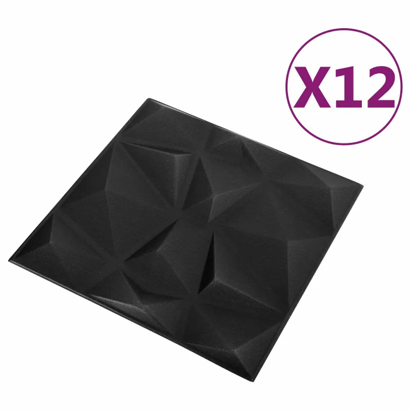 Sienų plokštės 12 pcs Diamond Juodas 50 x 50 cm XPS Putplastis