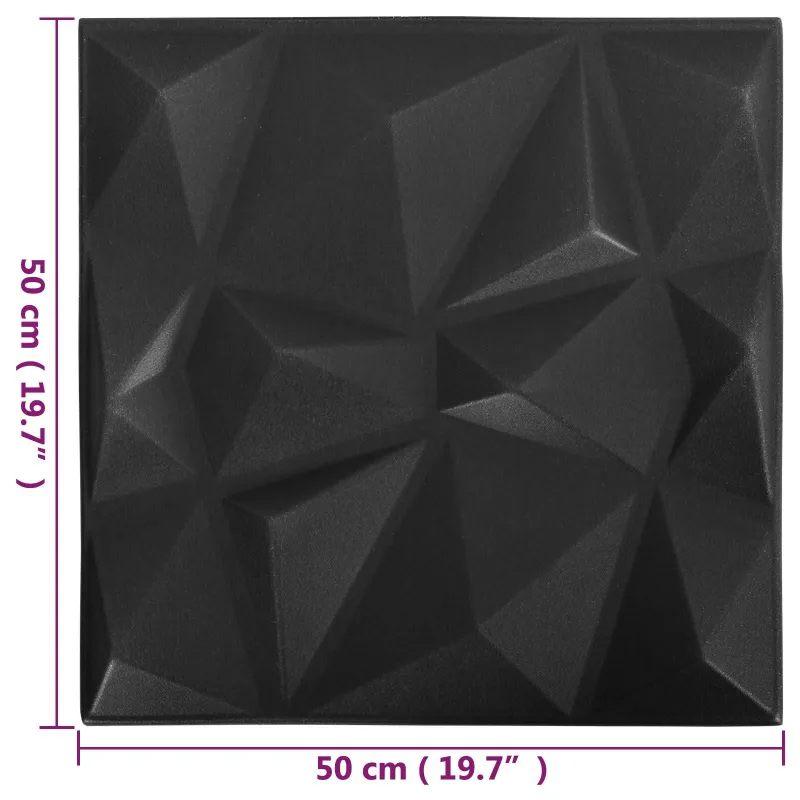 Sienų plokštės 24 pcs Diamond Juodas 50 x 50 cm XPS Putplastis
