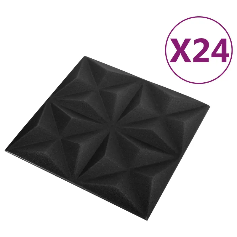 Sienų plokštės 24 pcs Origami Juodas 50 x 50 cm XPS Putplastis