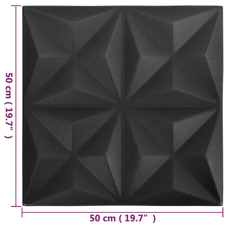 Sienų plokštės 48 pcs Origami Juodas 50 x 50 cm XPS Putplastis