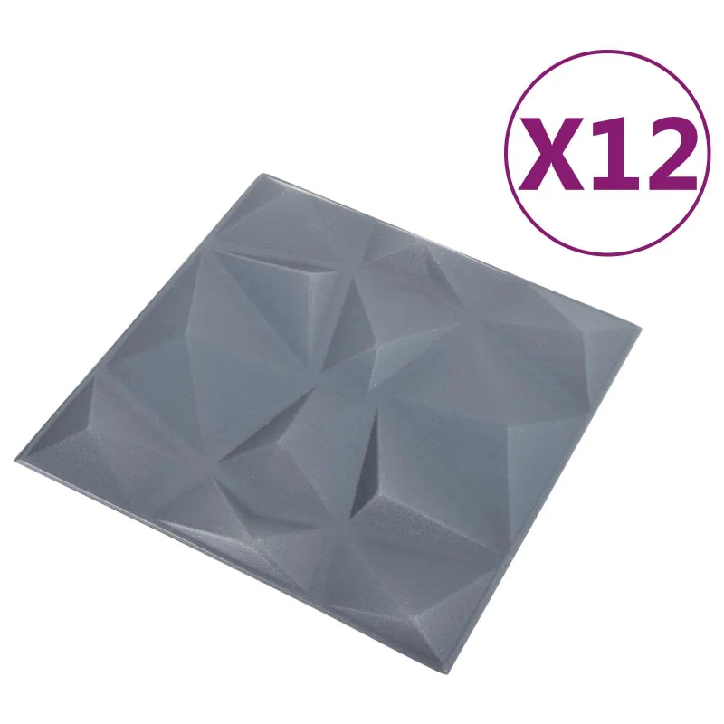 Sienų plokštės 12 pcs Diamond Pilkas 50 x 50 cm XPS Putplastis