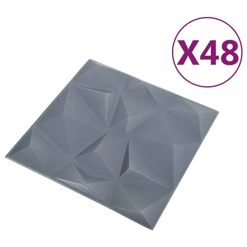 Sienų plokštės 48 pcs Diamond Pilkas 50 x 50 cm XPS Putplastis