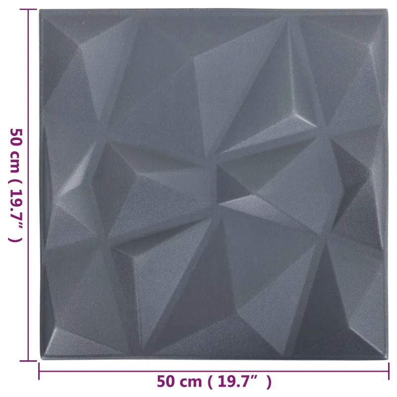 Sienų plokštės 48 pcs Diamond Pilkas 50 x 50 cm XPS Putplastis