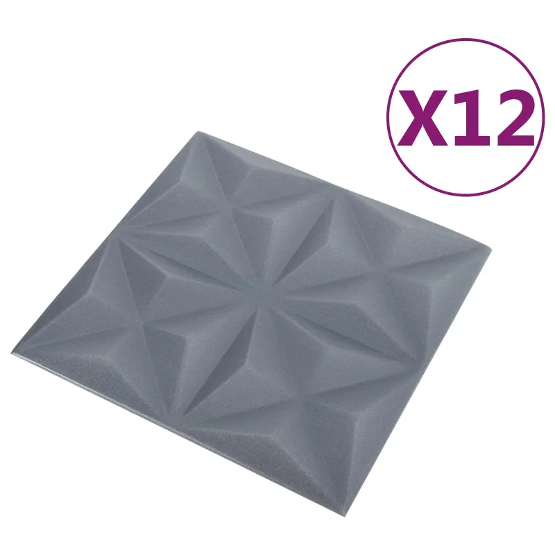 Sienų plokštės 12 pcs Origami Pilkas 50 x 50 cm XPS Putplastis