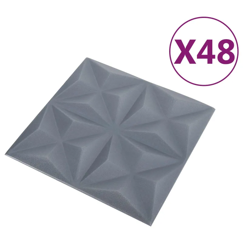 Sienų plokštės 48 pcs Origami Pilkas 50 x 50 cm XPS Putplastis
