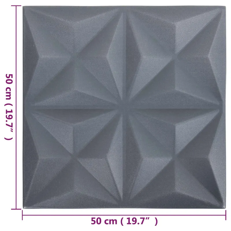 Sienų plokštės 48 pcs Origami Pilkas 50 x 50 cm XPS Putplastis