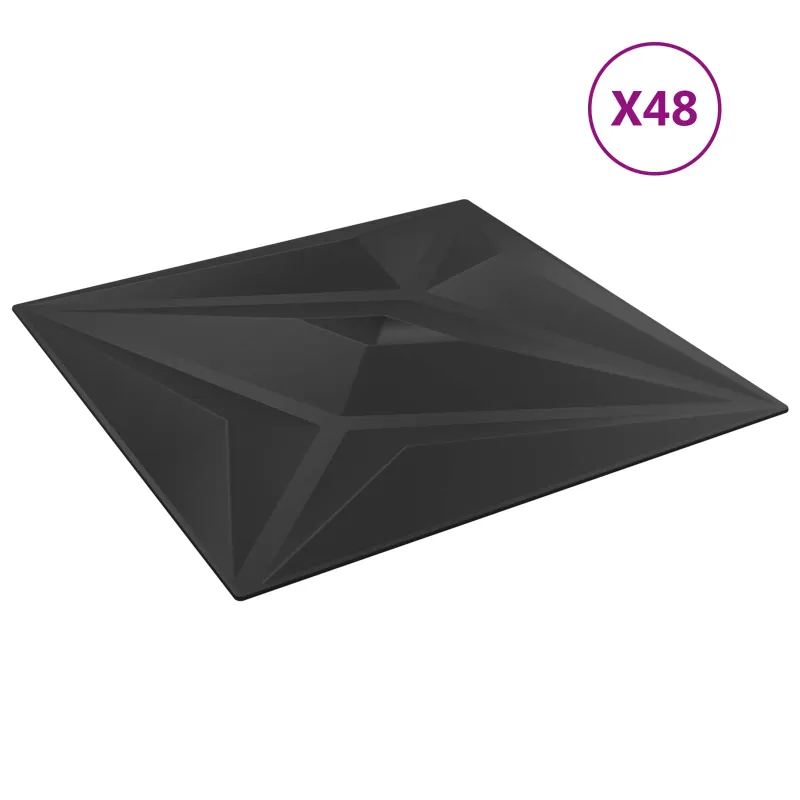 Sienų plokštės 48 pcs Juodas Star 50 x 50 cm XPS Putplastis