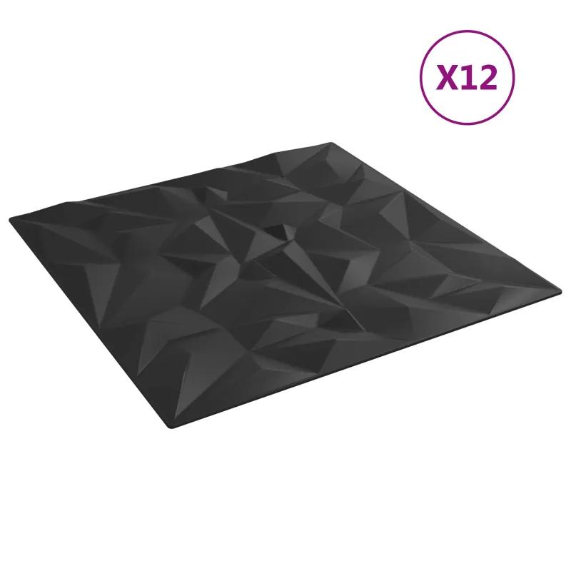 Sienų plokštės 12 pcs Juoda 50 x 50 cm XPS Putplastis
