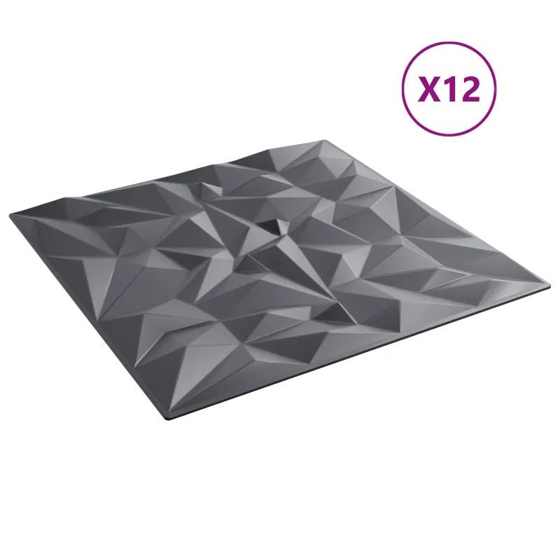 Sienų plokštės 12 pcs Amethyst Pilkas 50 x 50 cm XPS Putplastis