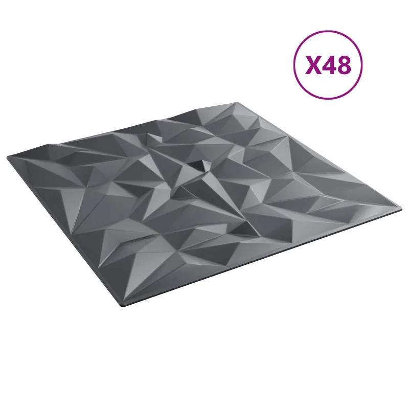Sienų plokštės 48 pcs Amethyst Pilkas 50 x 50 cm XPS Putplastis