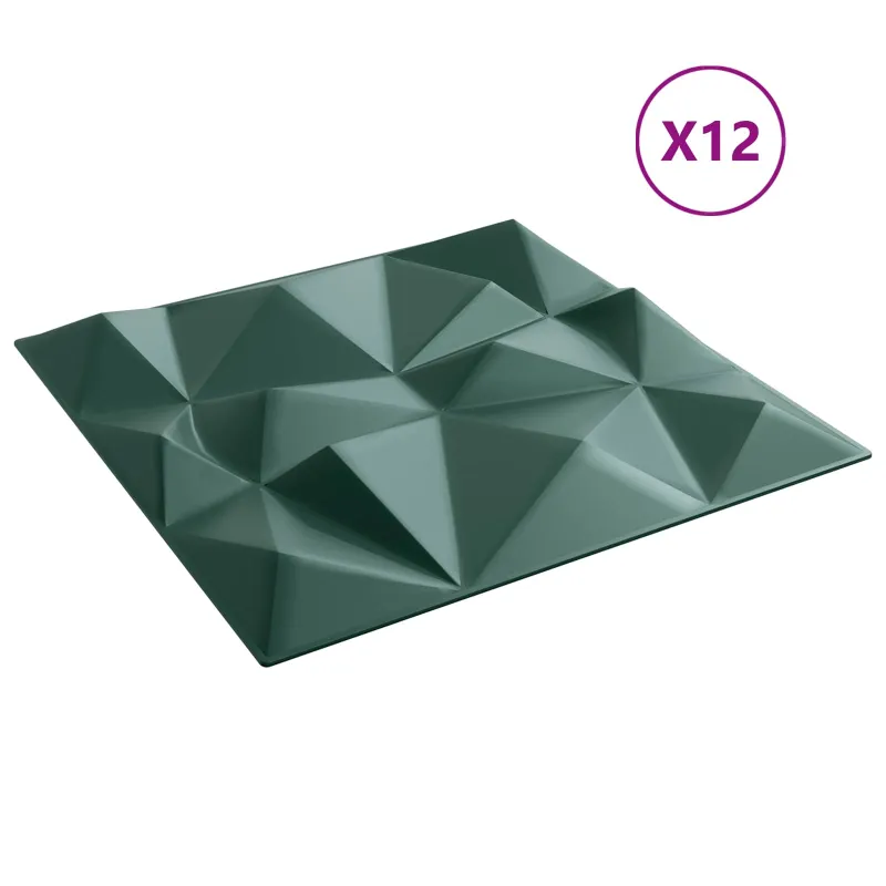 Sienų plokštės 12 pcs Diamond Žalias 50 x 50 cm XPS Putplastis
