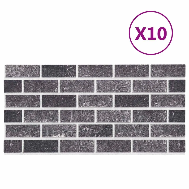 Sienų plokštės 10 pcs Juoda ir pilka 100 x 50 cm EPS putos