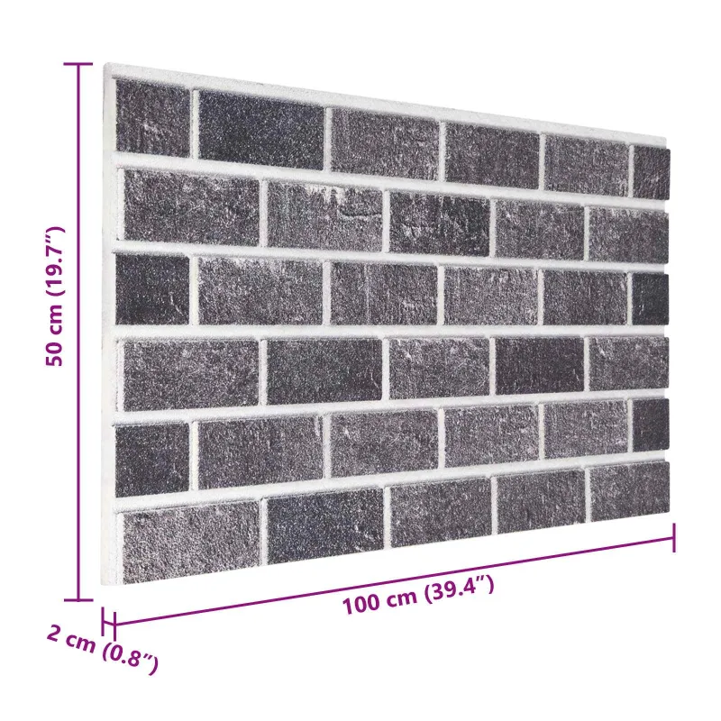 Sienų plokštės 10 pcs Juoda ir pilka 100 x 50 cm EPS putos
