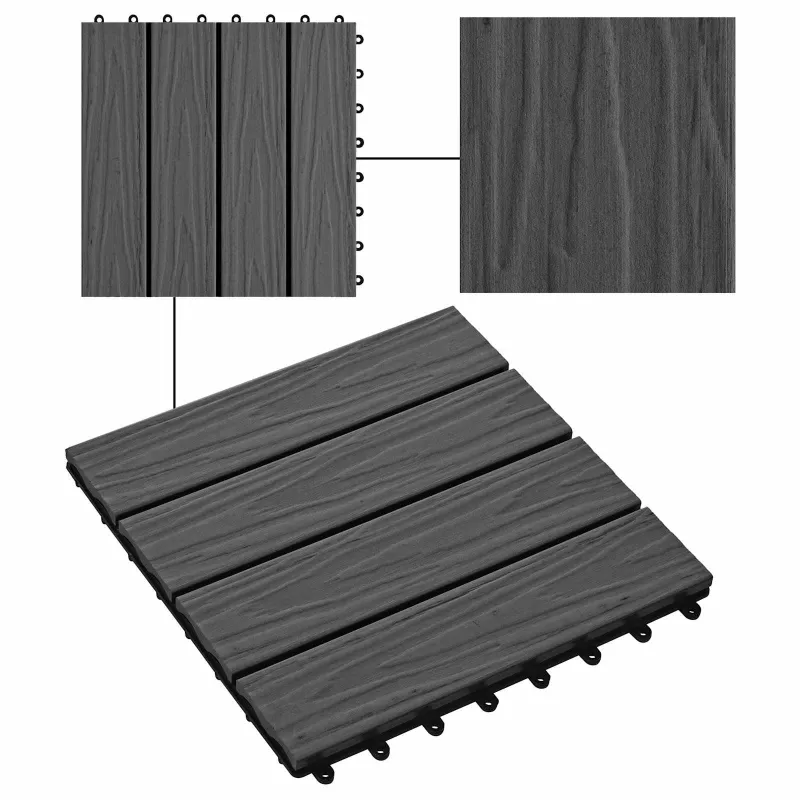 Terasinė Plytelė 3D dizainas 11 pcs Juodas 30 x 30 cm MPK