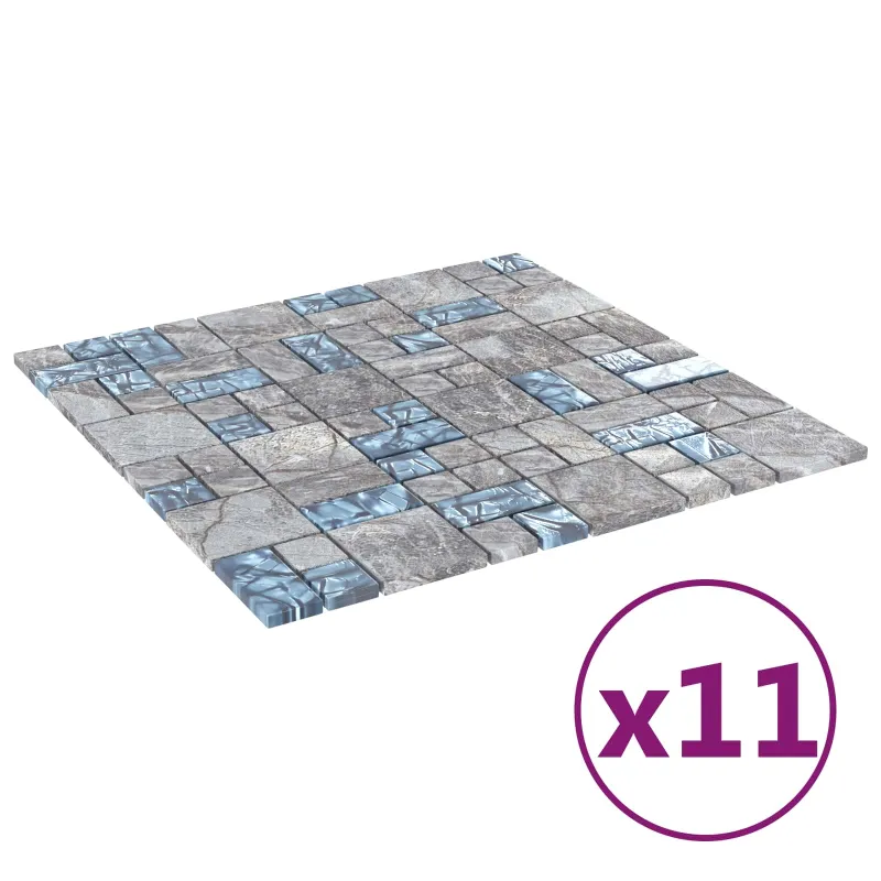 Mozaikos plytelė 11 pcs Pilka ir mėlyna 50 x 50 cm Stiklas