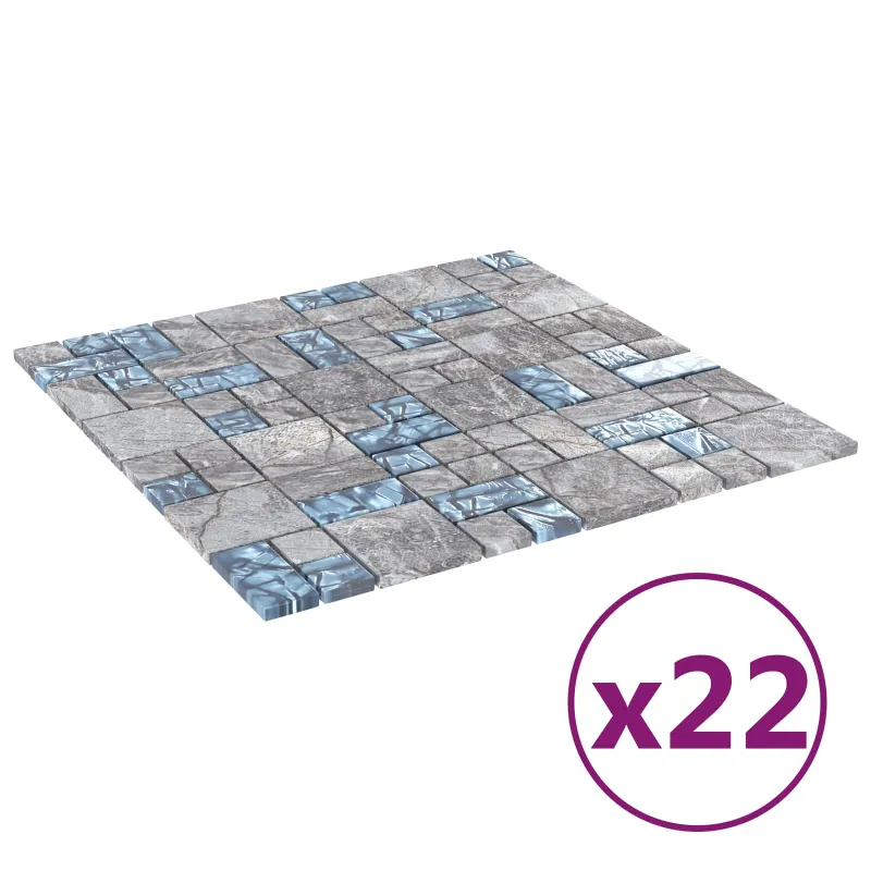 Mozaikos plytelė 22 pcs Pilka ir mėlyna 50 x 50 cm Stiklas