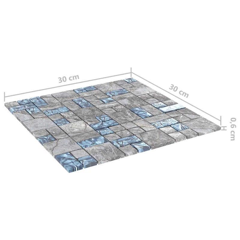 Mozaikos plytelė 22 pcs Pilka ir mėlyna 50 x 50 cm Stiklas