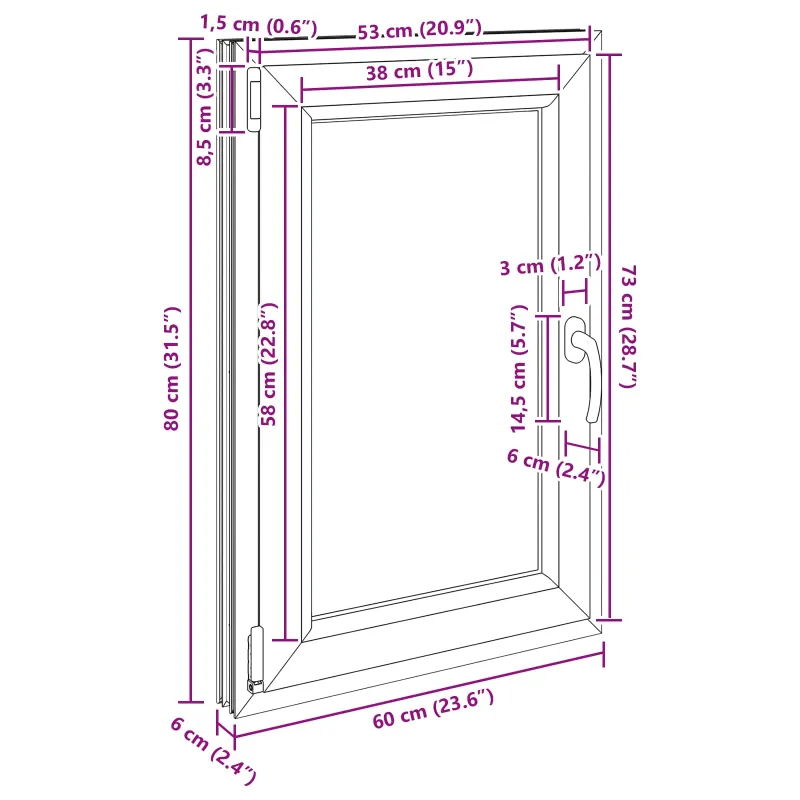 Požeminio lango RISOR 60 x 80 cm PVC ir stiklas Balta