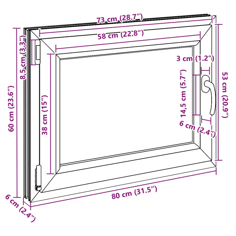 Požeminio lango RISOR 80 x 60 cm PVC ir stiklas Balta