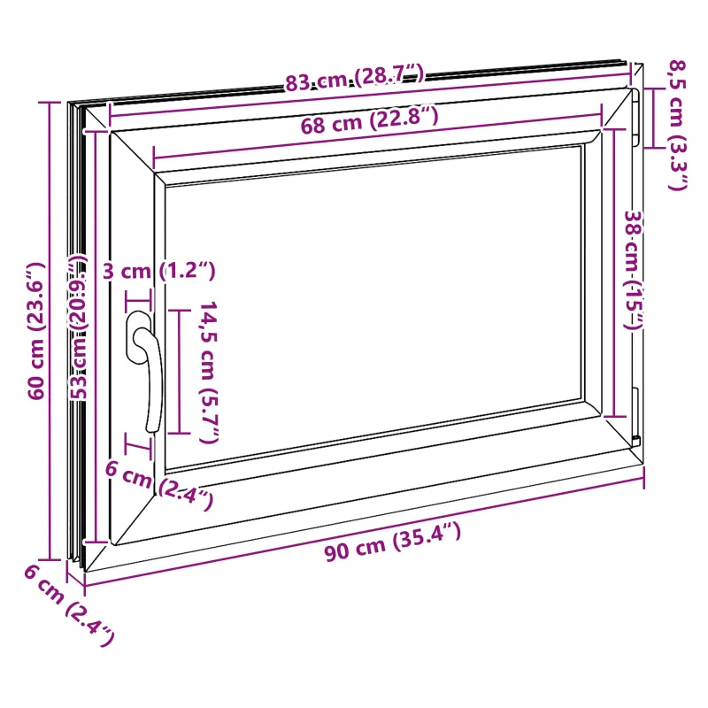 Požeminio lango RISOR 90 x 60 cm PVC ir stiklas Balta