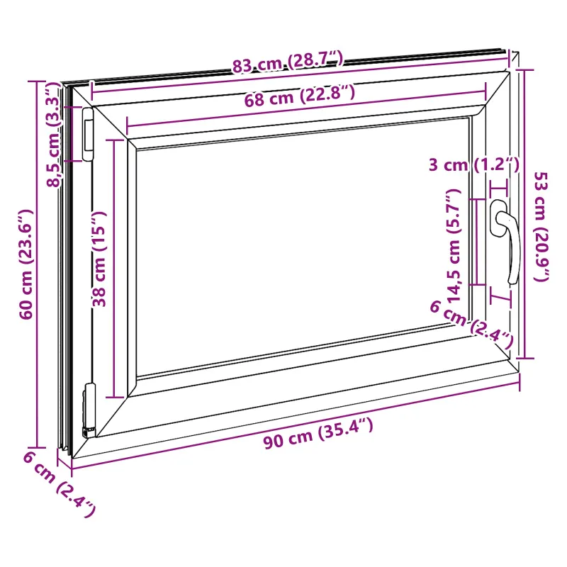 Požeminio lango RISOR 90 x 60 cm PVC ir stiklas Balta