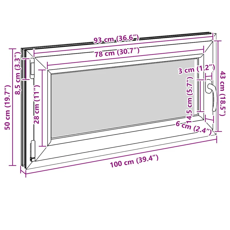 Požeminio lango RISOR 100 x 50 cm PVC ir stiklas Balta