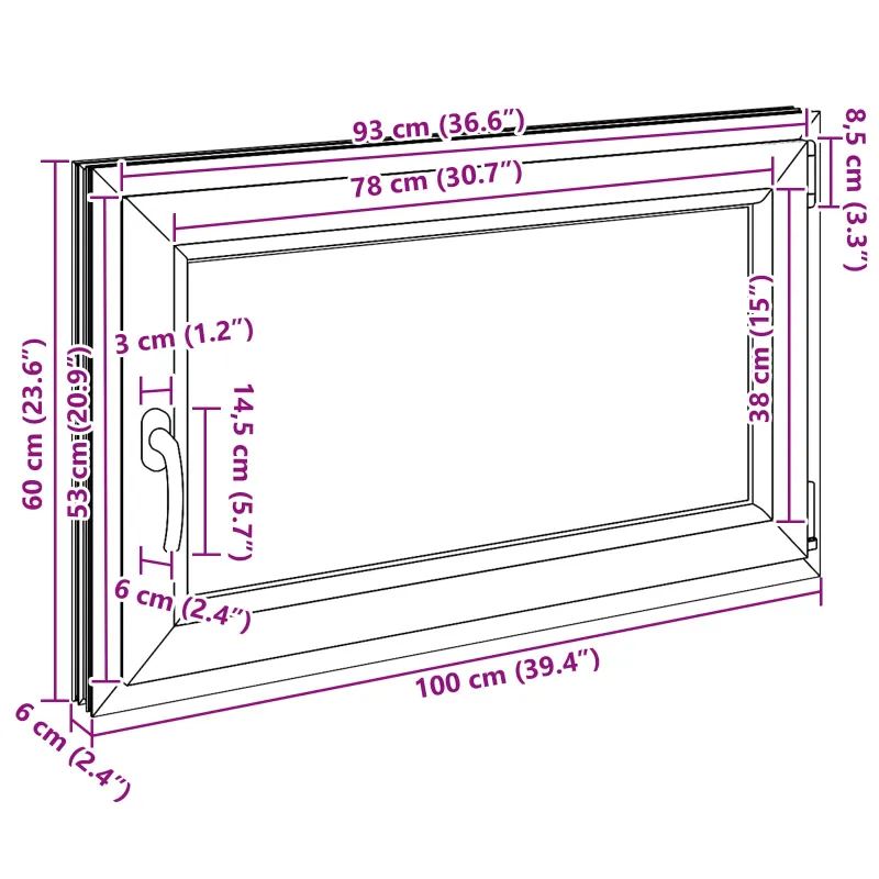 Požeminio lango RISOR 100 x 60 cm PVC ir stiklas Balta