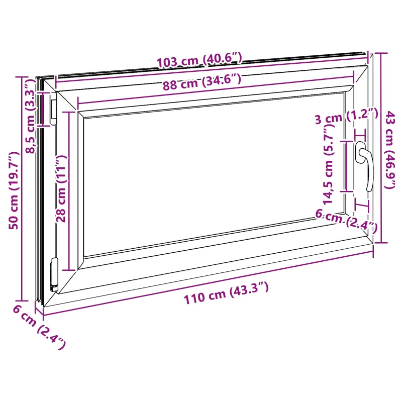 Požeminio lango RISOR 110 x 50 cm PVC ir stiklas Balta