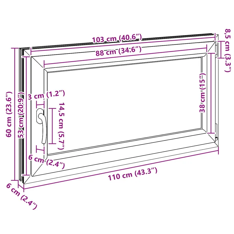 Požeminio lango RISOR 110 x 60 cm PVC ir stiklas Balta
