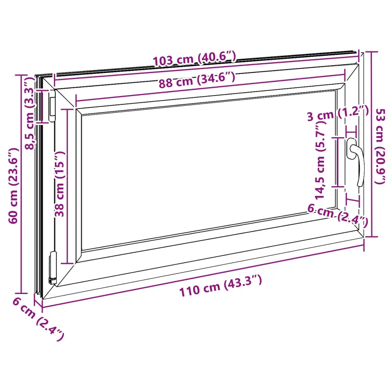 Požeminio lango RISOR 110 x 60 cm PVC ir stiklas Balta