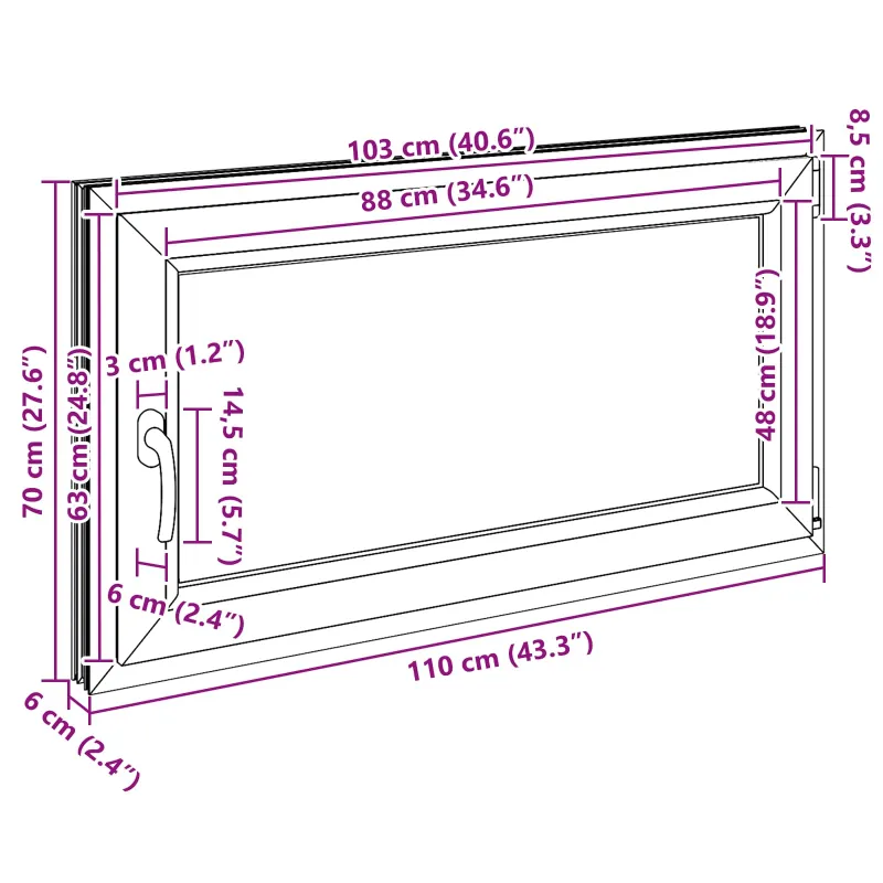 Požeminio lango RISOR 110 x 70 cm PVC ir stiklas Balta