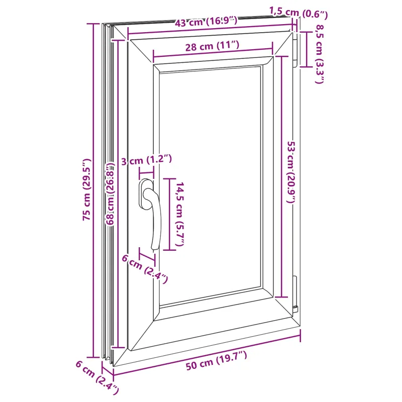 Požeminio lango RISOR 50 x 75 cm PVC ir stiklas Balta