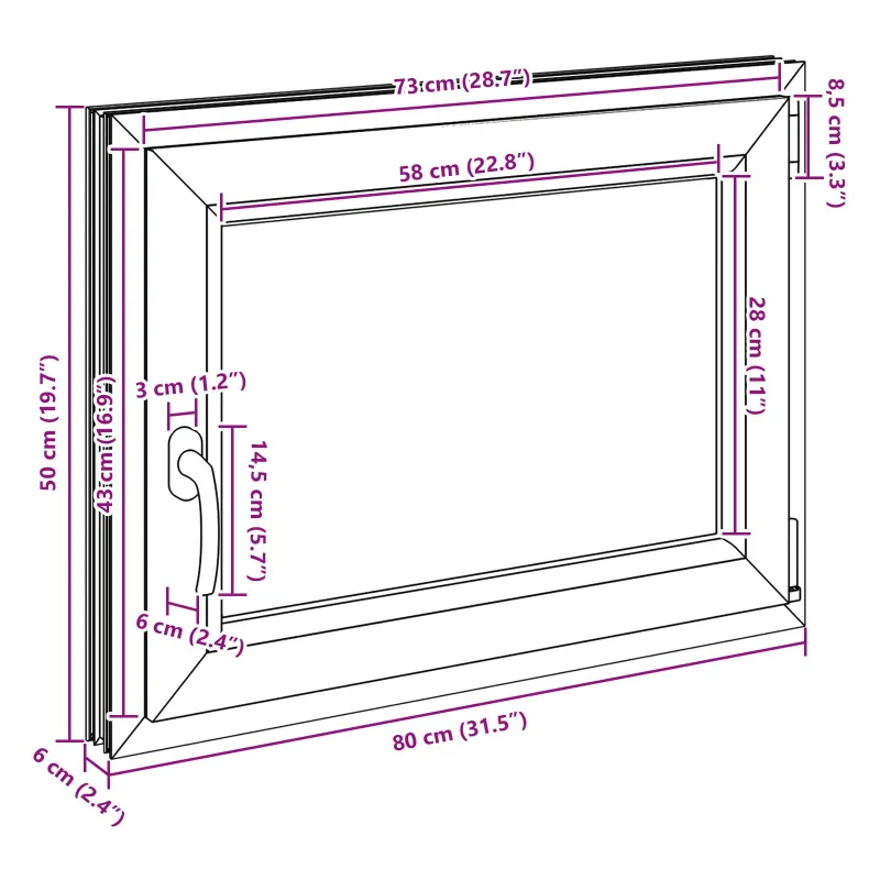 Požeminio lango RISOR 80 x 50 cm PVC ir stiklas Balta